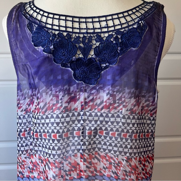 Sleeveless Tunic Top Abstract Print Sheer Flowy Casual Blouse - Picture 5 of 8